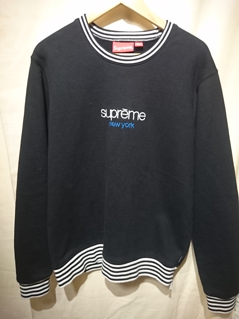 Supreme -14aw  Classic Logo Striped Rib Crewneck (1)