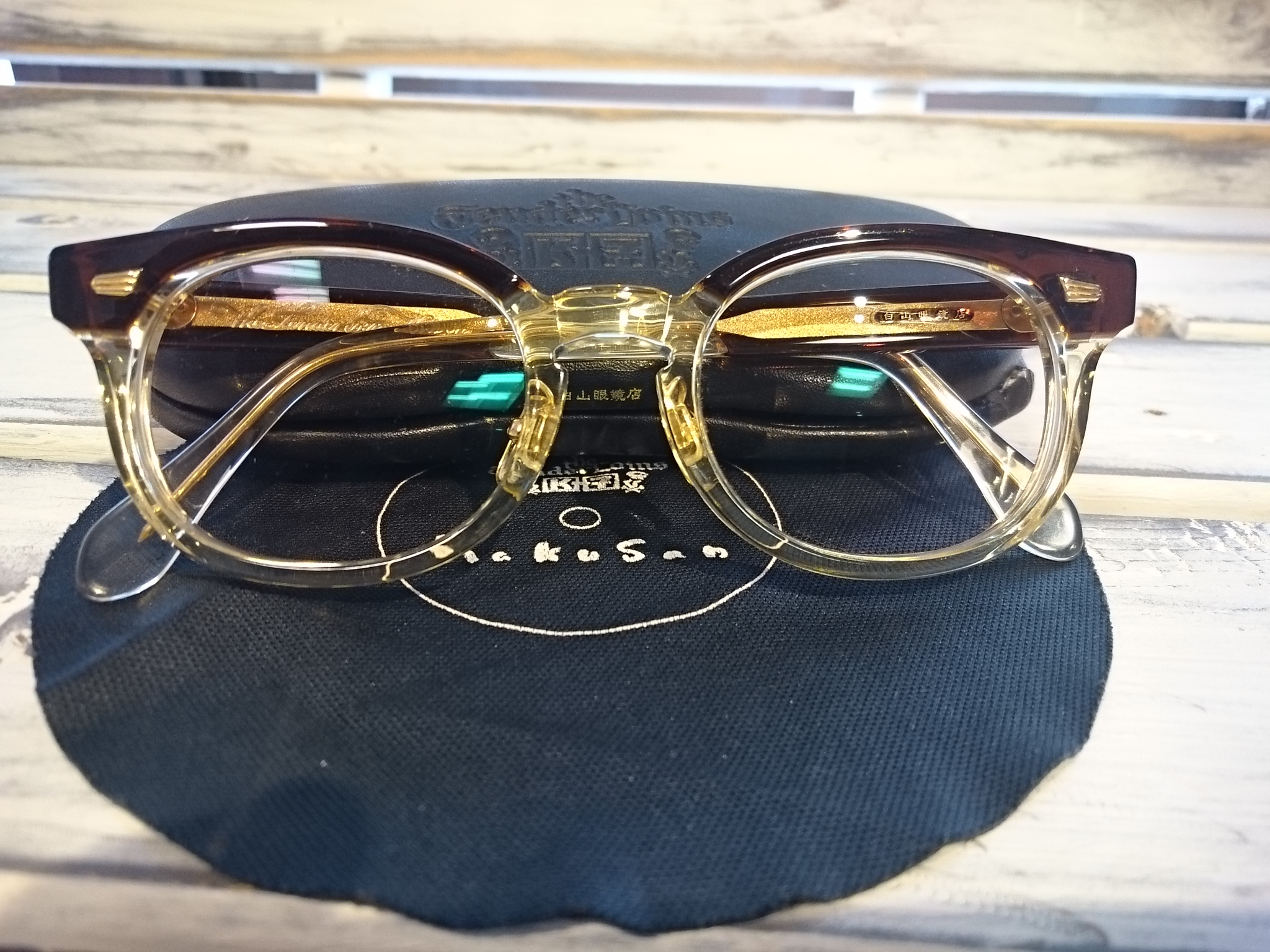 美品 Tenderloin × 白山眼鏡店 IN THE WIND ブラック / ゴールド イエローレンズ テンダーロイン サングラス 黒 金 眼鏡 TENDERLOIN テンダーロイン 白山眼鏡店 in the wind インザウィンド